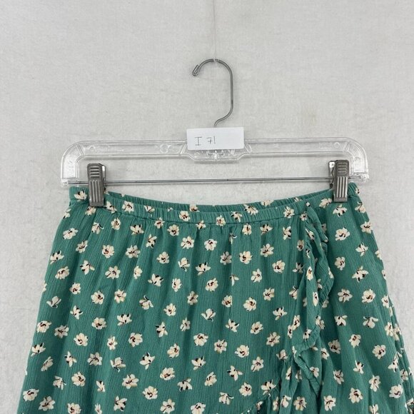 Billabong Mini Skirt Womens L Green Micro Floral Faux Wrap Ruffle Trim Boho Chic - Picture 9 of 9